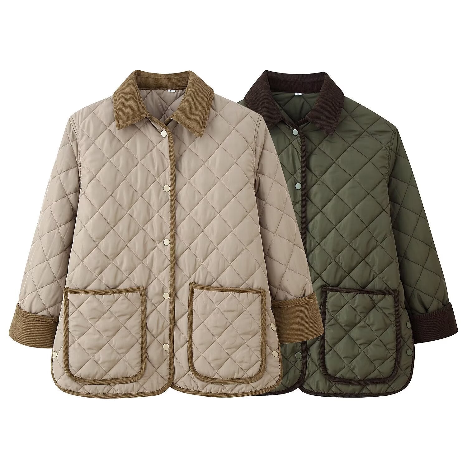 Ladies quilted jacket with cord collar, flap pockets and snap button closure Chichicherry