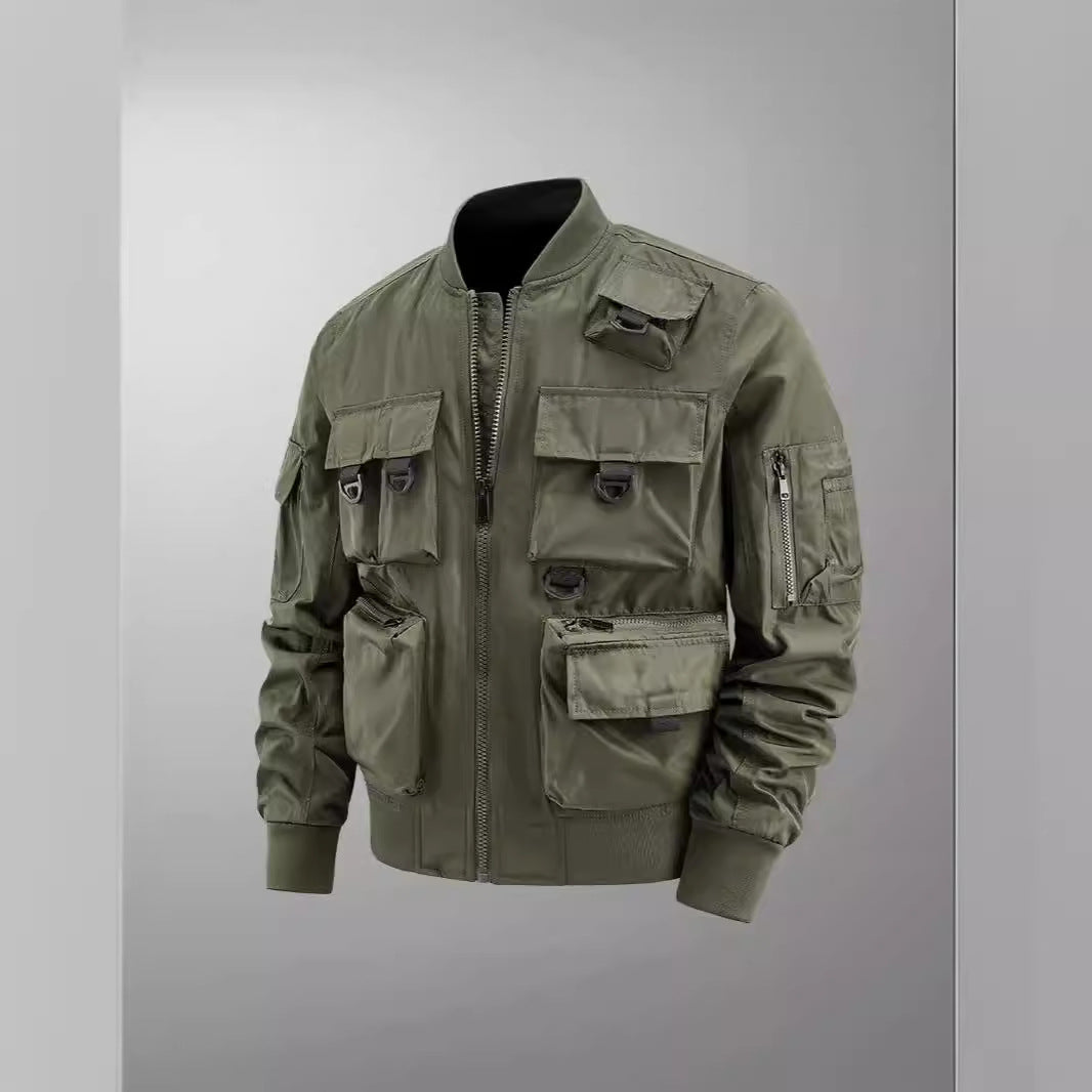 Men's Tactical Multi-Pocket Bomber Jacket with Utility Pockets Chichicherry