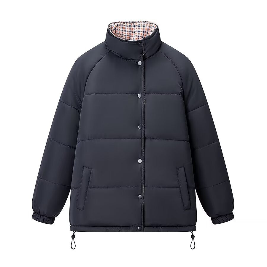 Women's padded quilted jacket with stand-up collar, raglan sleeves, and adjustable hem Chichicherry