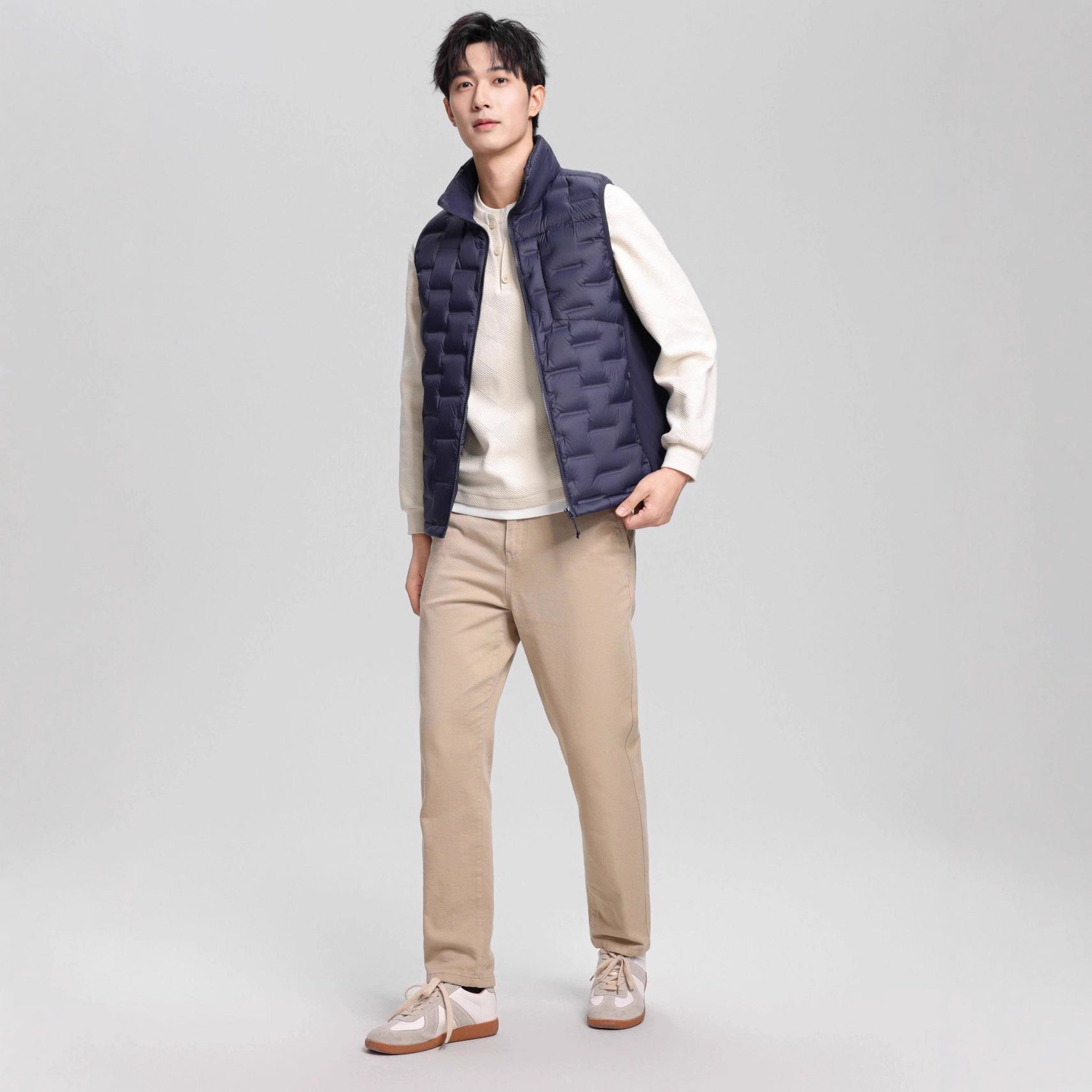 Men's Lightweight Quilted Thermal Vest with Stand-Up Collar Chichicherry