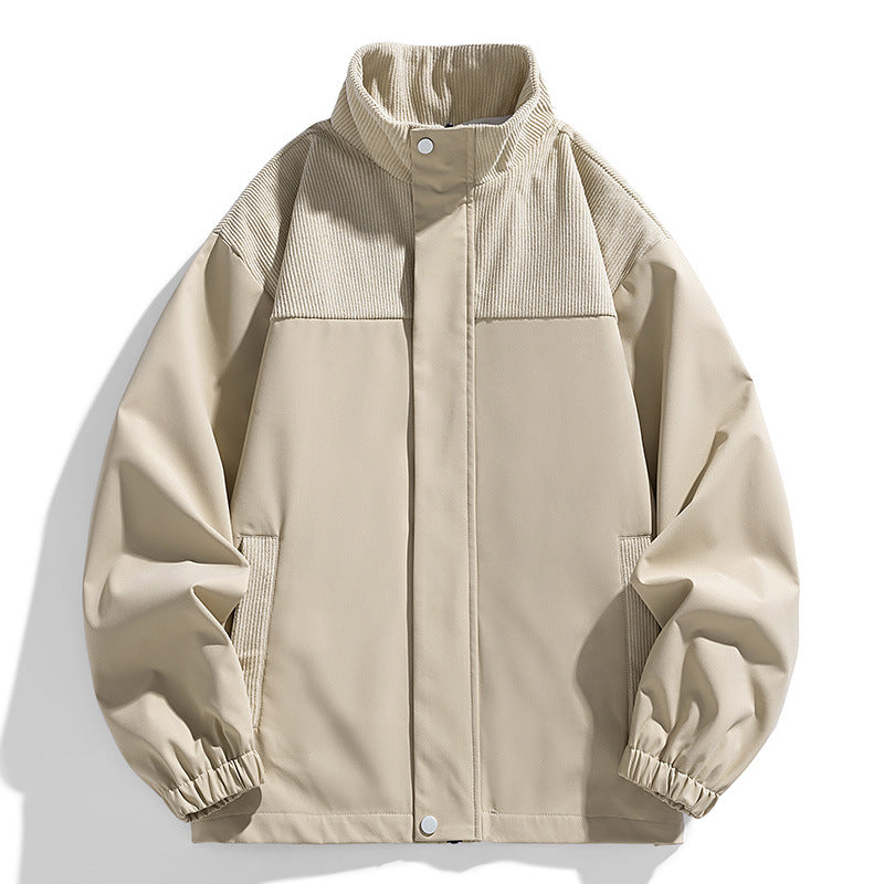 Women Oversized Transitional Jacket with Cord Trim and Stand Collar Chichicherry