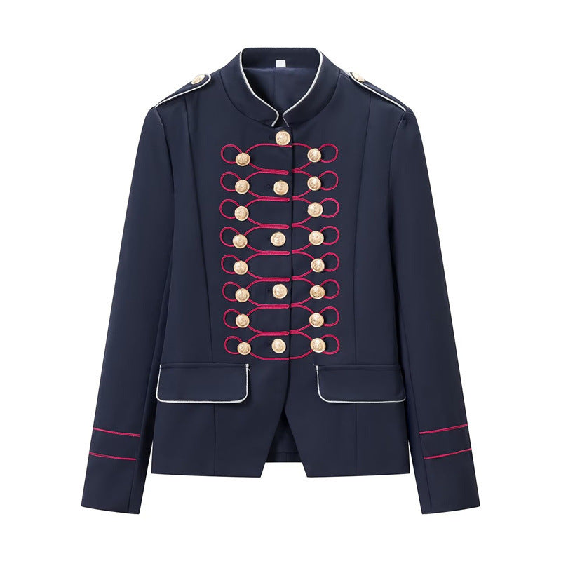 Women’s military-inspired parade jacket with stand-up collar and decorative button placket Chichicherry