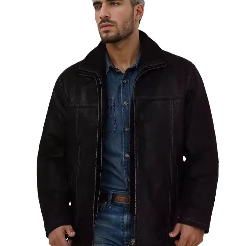 Herren Pilotenjacke mit wärmendem Teddyfutter und markanten Ziernähten Chichicherry