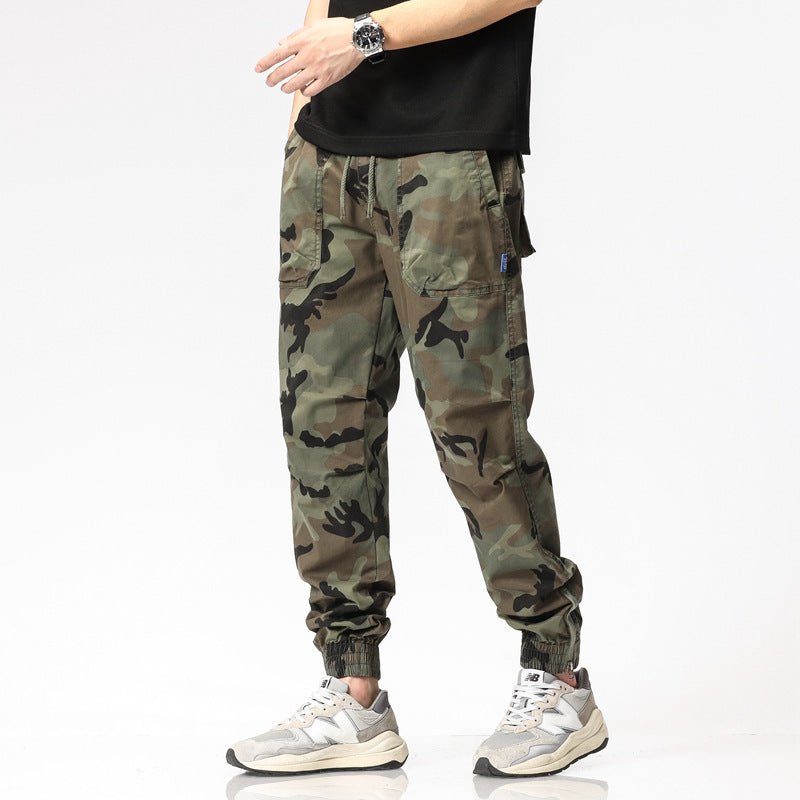 Men's cargo pants in jogger style with camouflage, elastic cuffs, and multifunctional pockets Chichicherry
