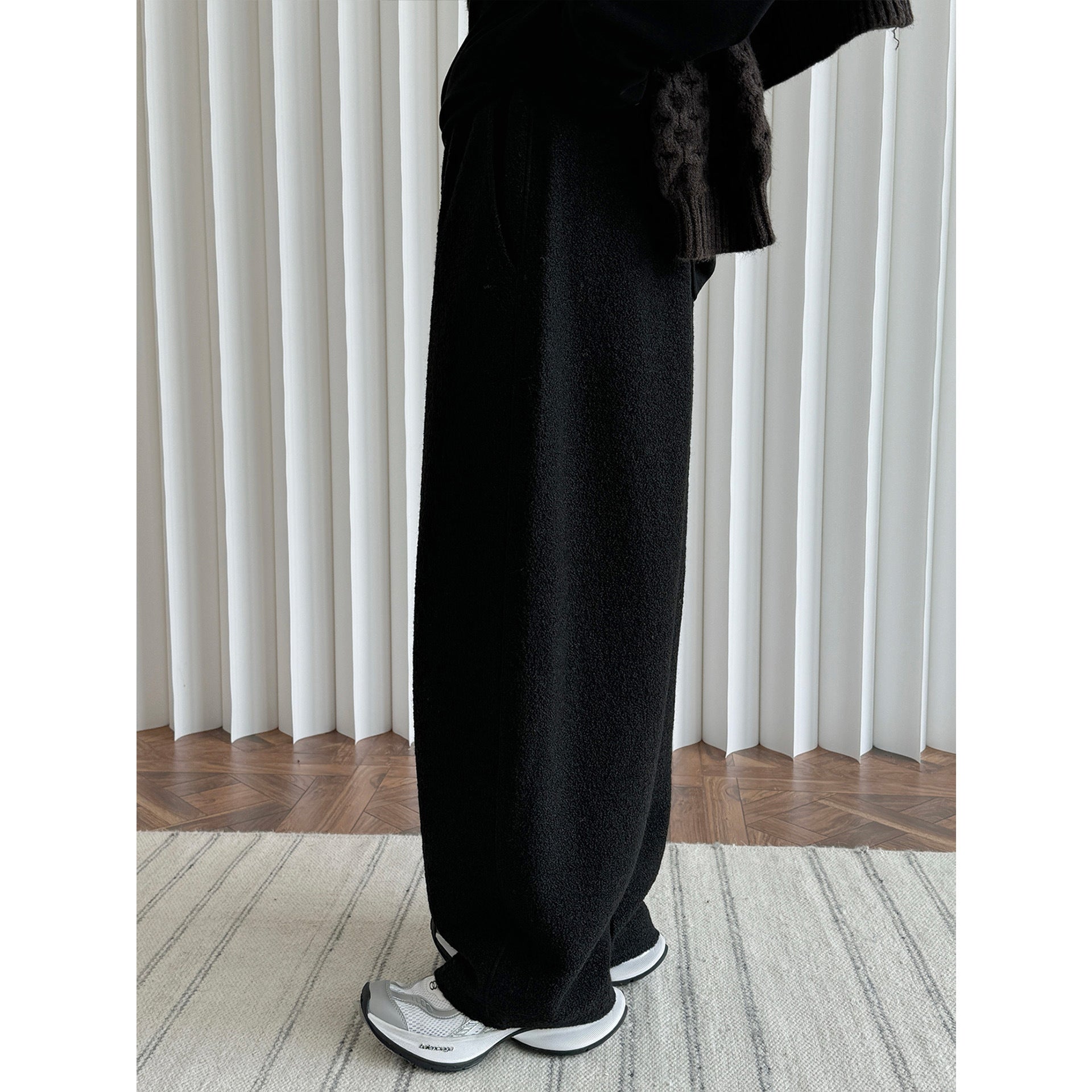 Women's Wide Teddy Fleece Palazzo Pants with High Elastic Waistband and Side Pockets Chichicherry