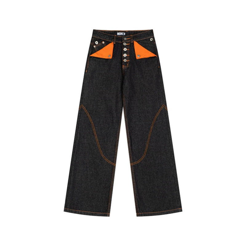 Women's High-Waist Wide-Leg Jeans with contrast pockets and decorative stitching Chichicherry