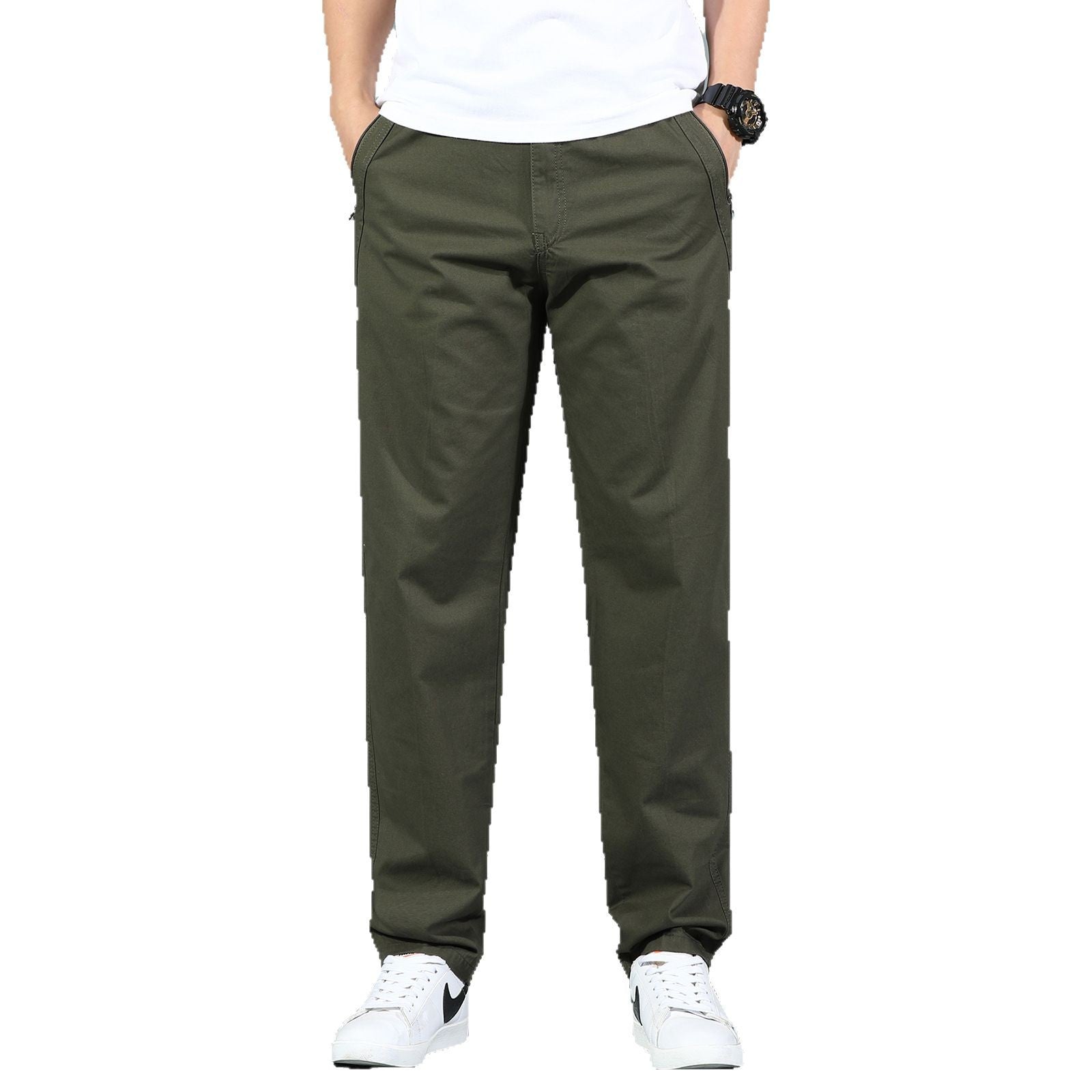 Men's loose-fitting chinos with side zipper pocket and elastic leg cuffs Chichicherry