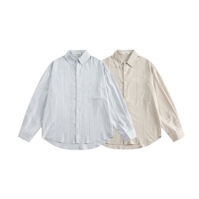 Unisex Oversize striped shirt with chest pocket and rounded hem Chichicherry