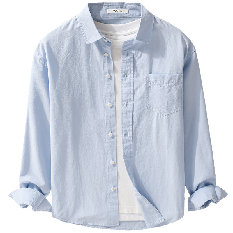 Men's Lightweight Cotton Layering Shirt with Kent Collar, Chest Pocket and Relaxed Fit Chichicherry