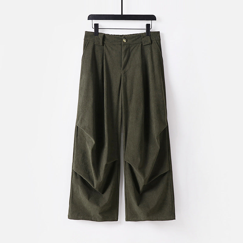 Women's Wide Cord Pants with High Waist, Pleats and Side Pockets Chichicherry