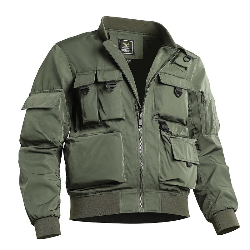 Men's Tactical Bomber Jacket with Multifunctional Utility Pockets Chichicherry