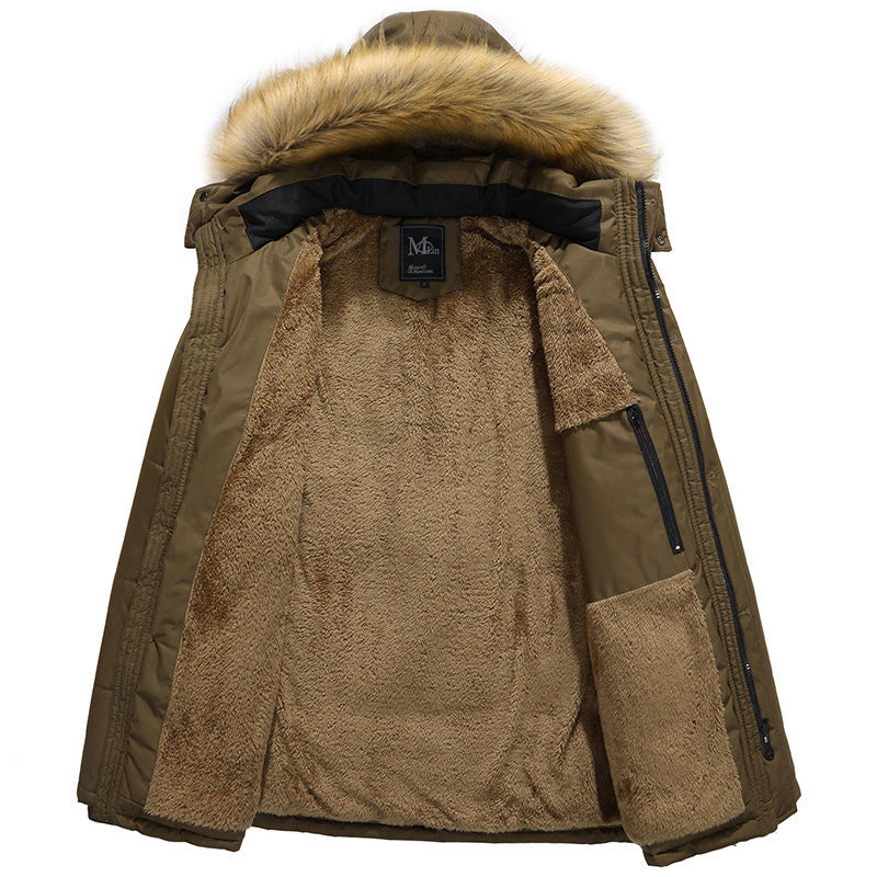 Men's water-repellent quilted parka with hood, faux fur trim and teddy fleece lining Chichicherry