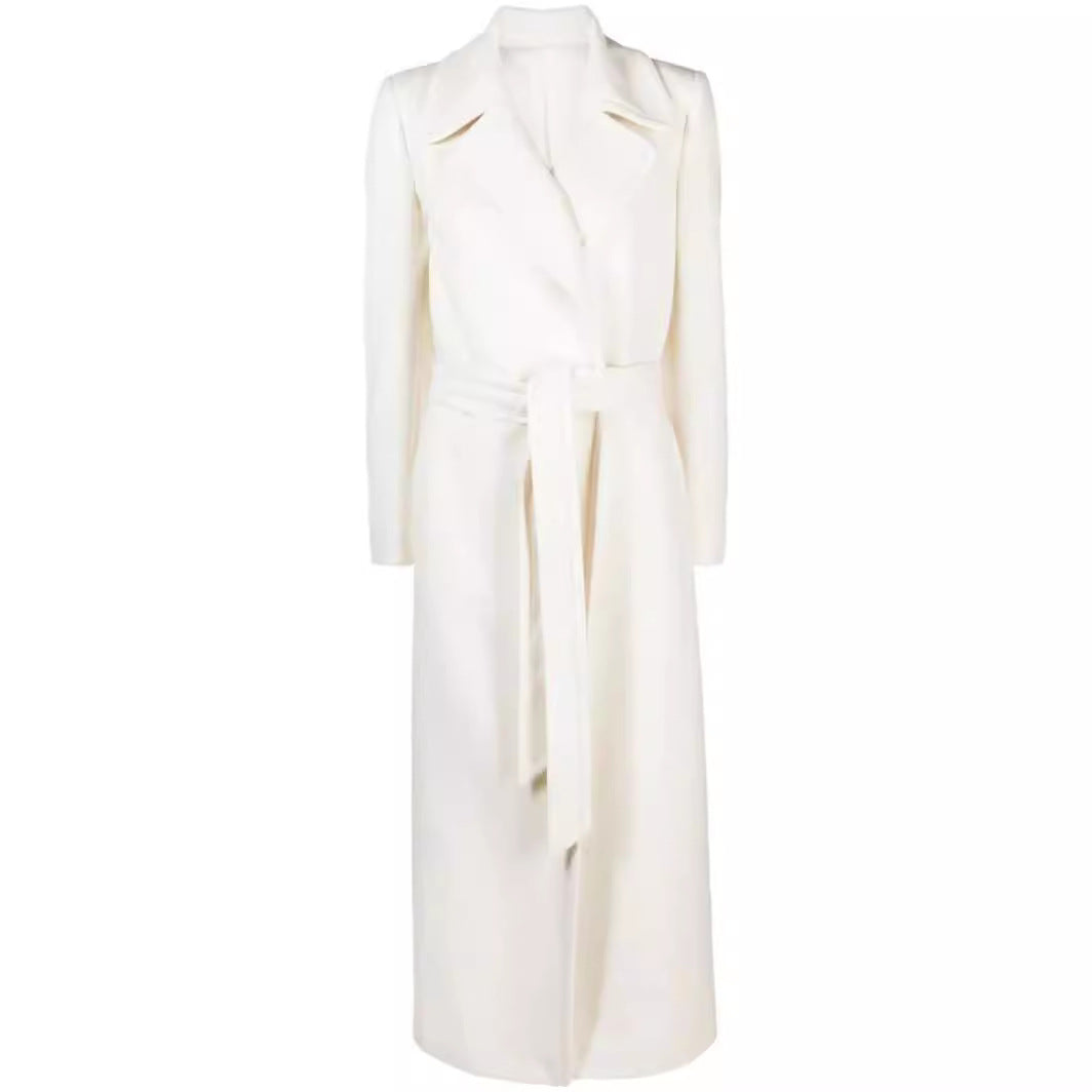 Women’s Maxi-length tailored wool blend coat with belt and wide lapels Chichicherry