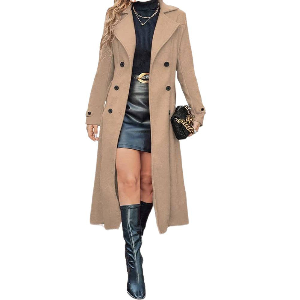 Women's Long Wool Blend Double Breasted Coat with Tailored Fit Chichicherry