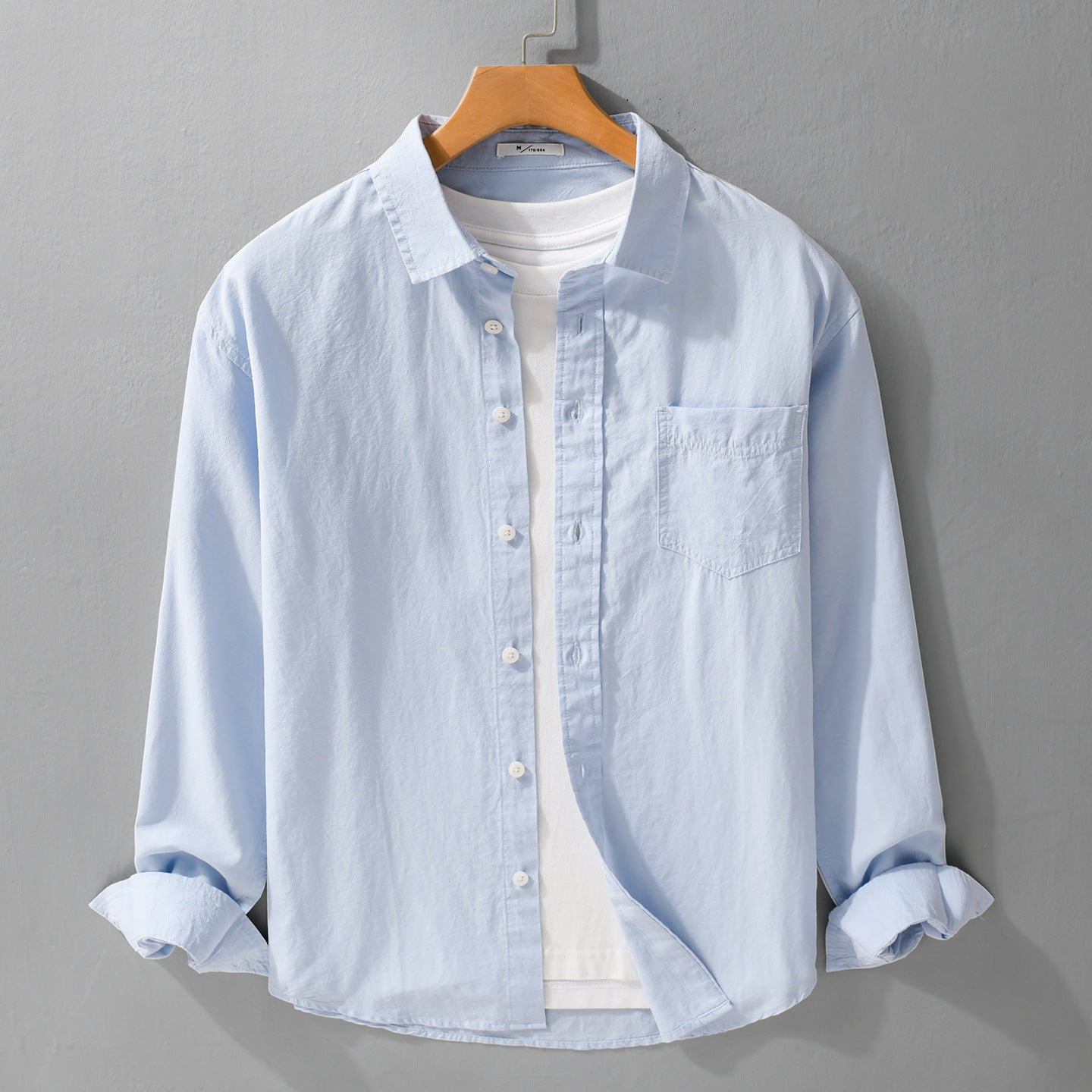 Men's Lightweight Cotton Layering Shirt with Kent Collar, Chest Pocket and Relaxed Fit Chichicherry