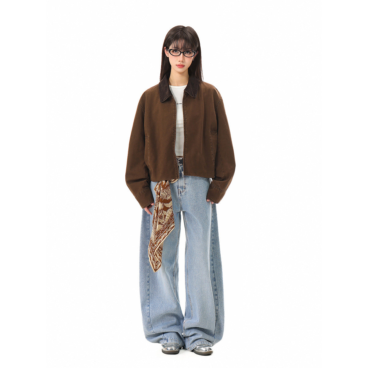 Women's short cut bomber jacket with cord collar and turned-up cuffs Chichicherry