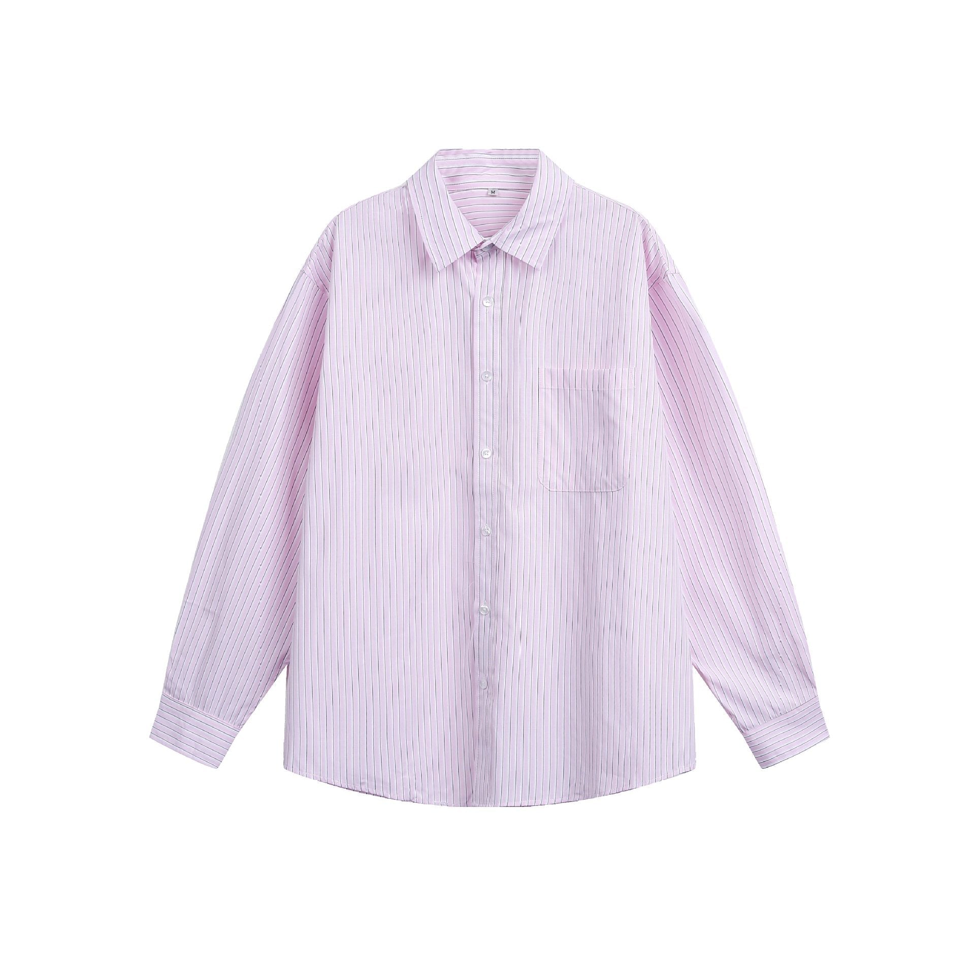Women's oversized shirt blouse with fine stripes, Kent collar and chest pocket Chichicherry