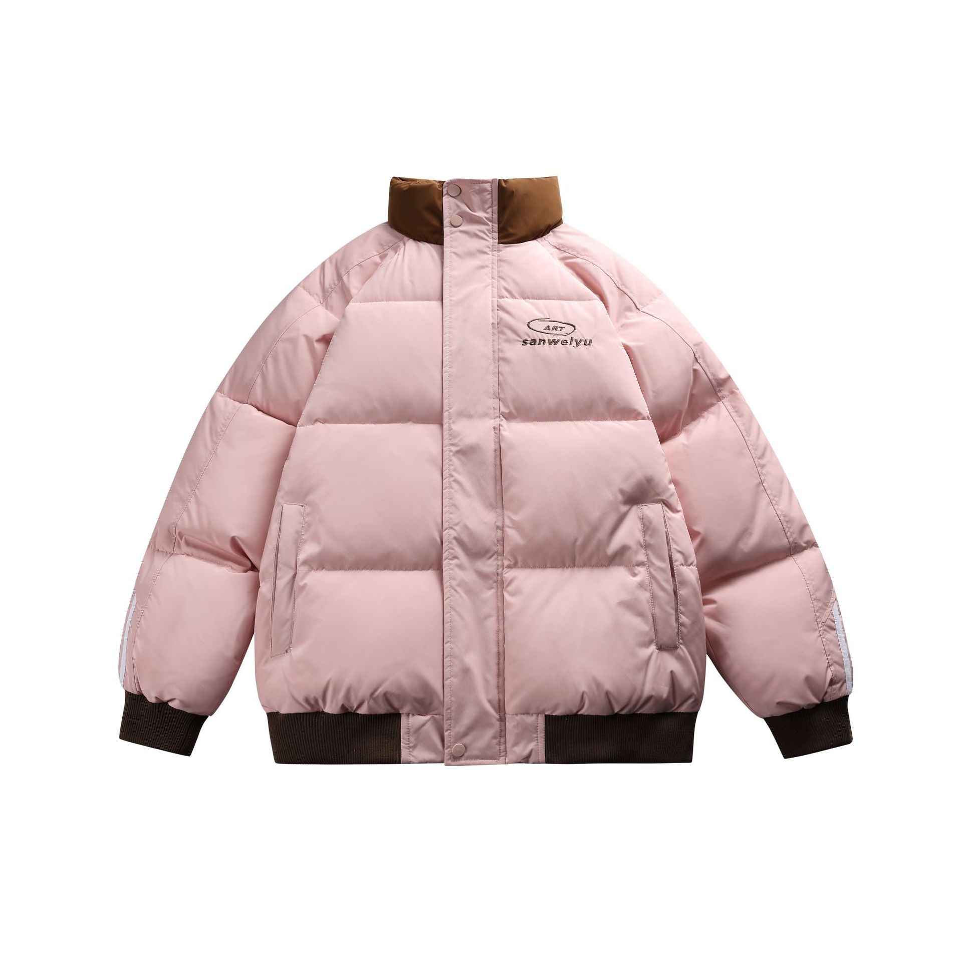 Unisex Short-cut padded bomber jacket with high stand-up collar and contrasting ribbed hems Chichicherry