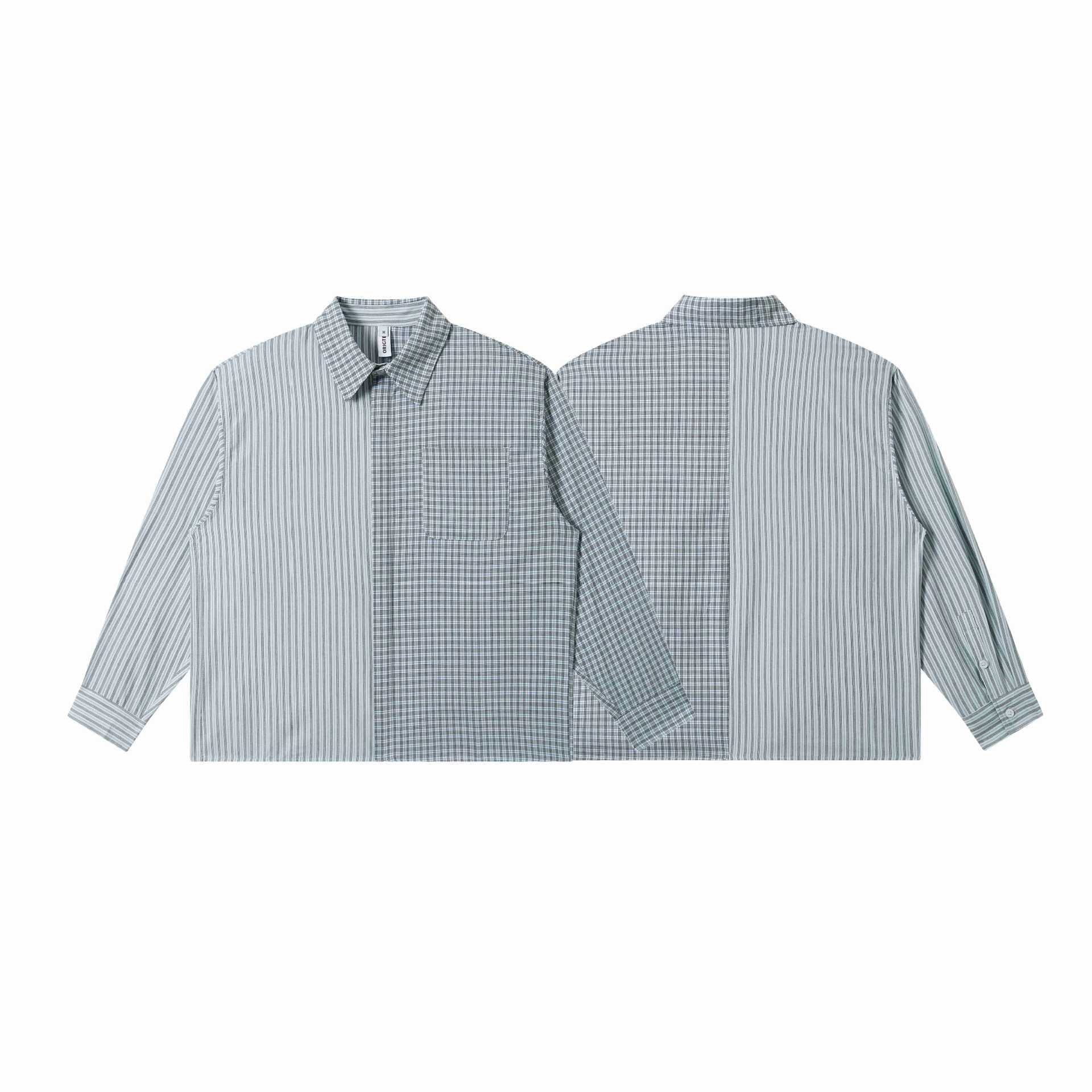 Unisex Oversize Shirt with Split Stripe and Check Design Chichicherry