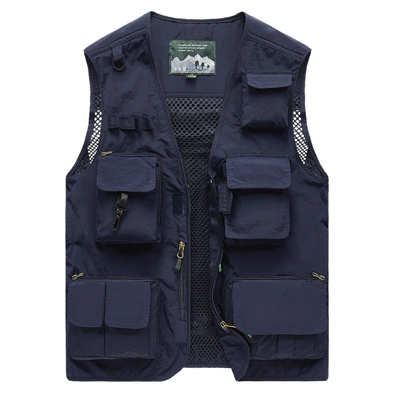 Men's Multifunctional Utility Vest with Mesh Back, Multiple Pockets and Zipper Closure