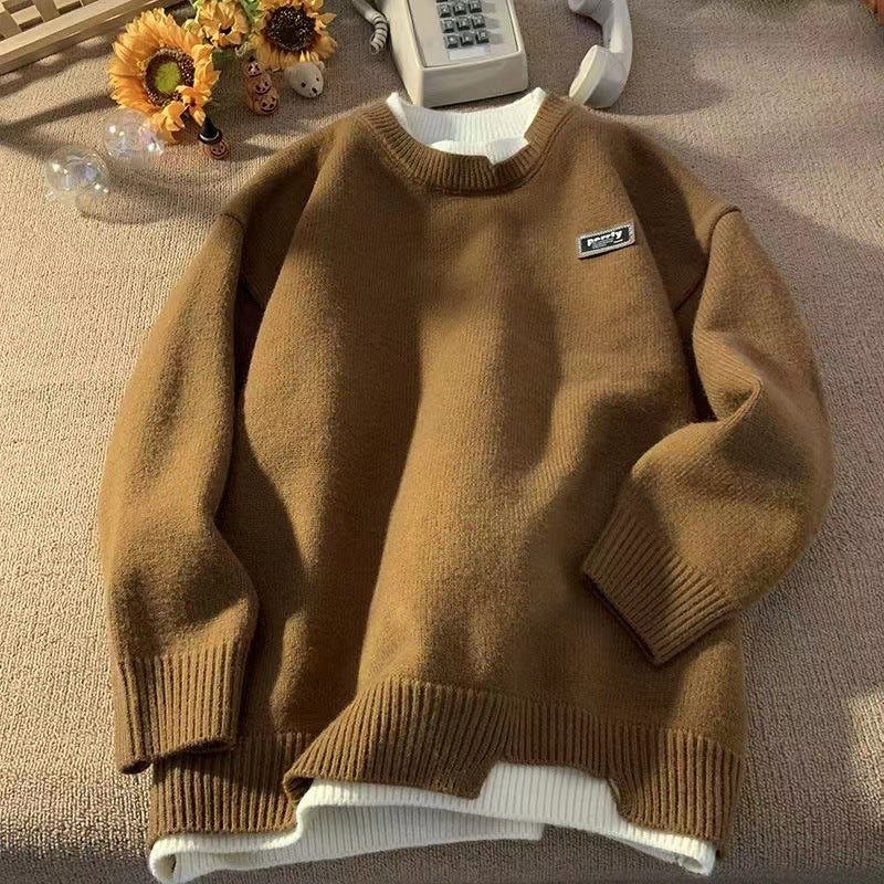 Unisex Oversized Lagenlook-Strickpullover mit kontrastiertem Innenkragen und geripptem Saum Chichicherry