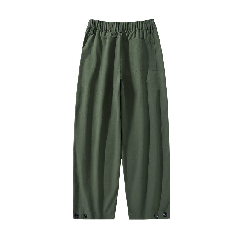 Women wide pleated trousers with high waistband, belt loops & adjustable hem tabs Chichicherry