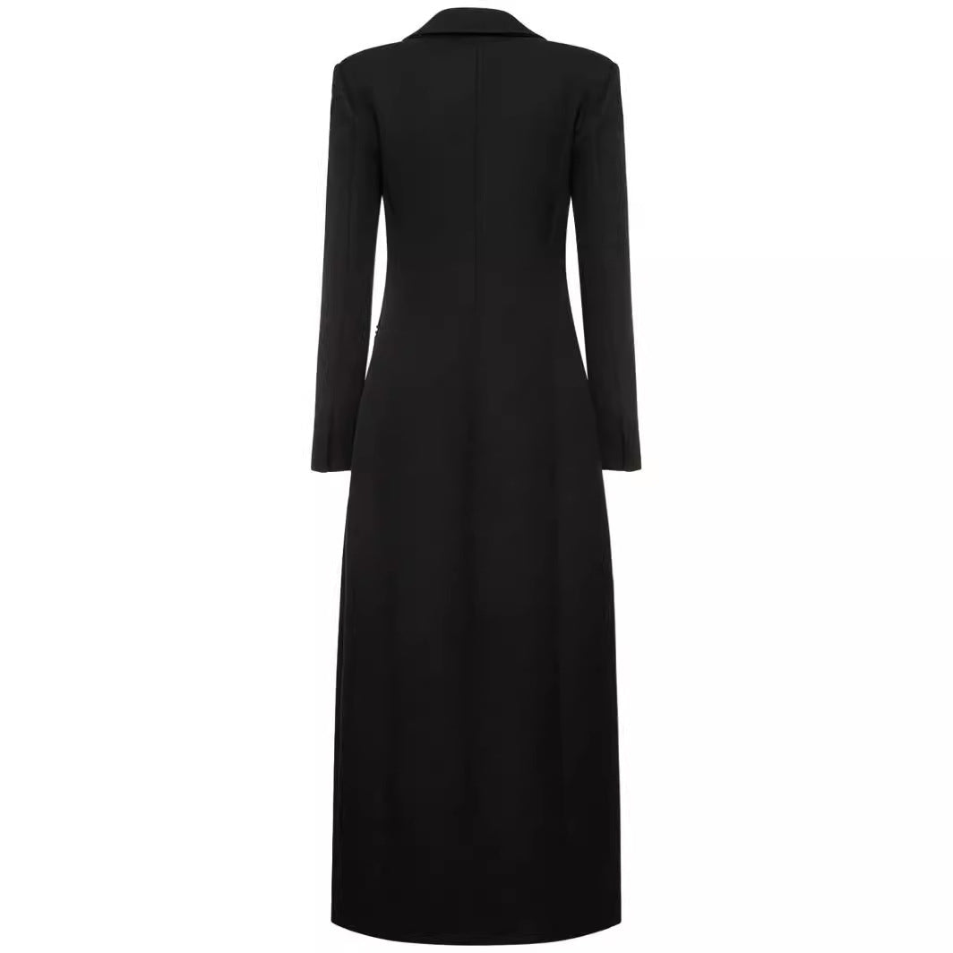 Women's Tailored Longline Coat with Notched Lapel and Single-Breasted Cut Chichicherry