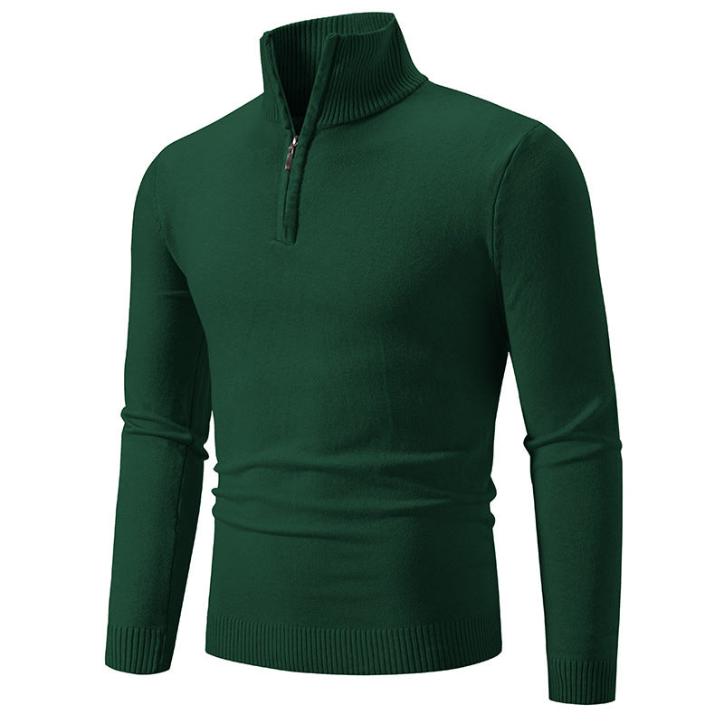 Men's Slim-Fit Half-Zip Mock Neck Fine Knit Sweater with Ribbed Collar Chichicherry