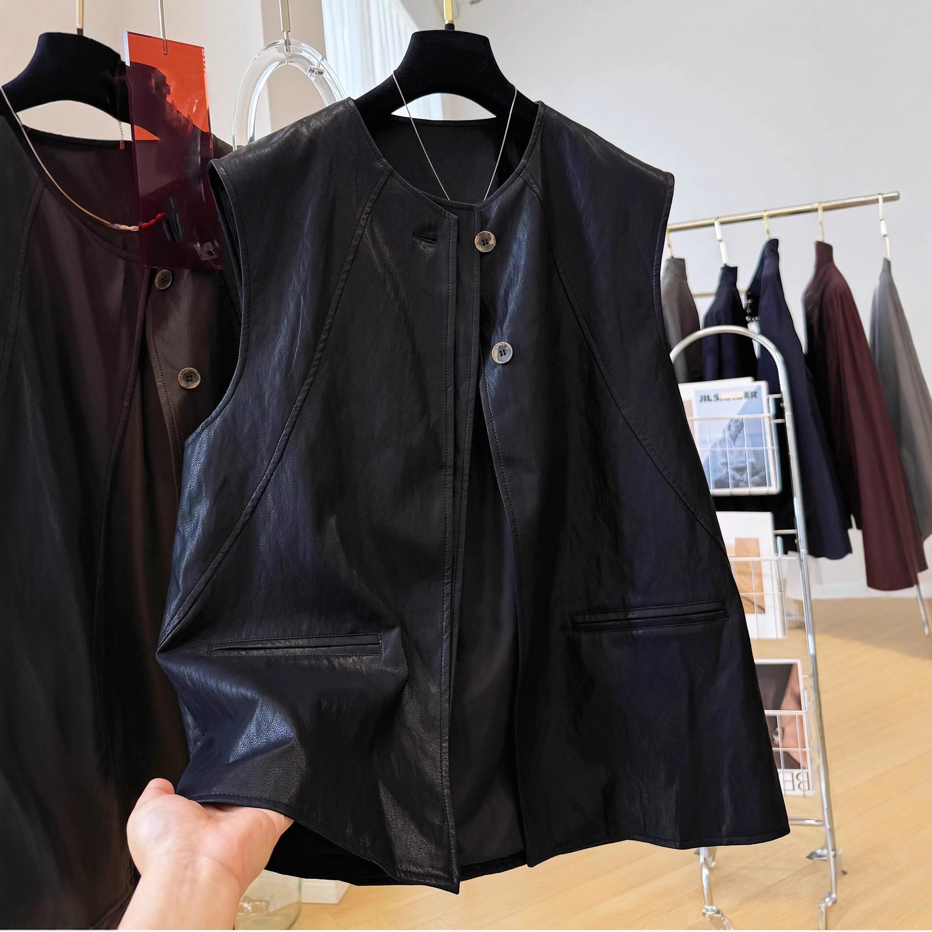 Ladies Noble Leather Waistcoat Chichicherry