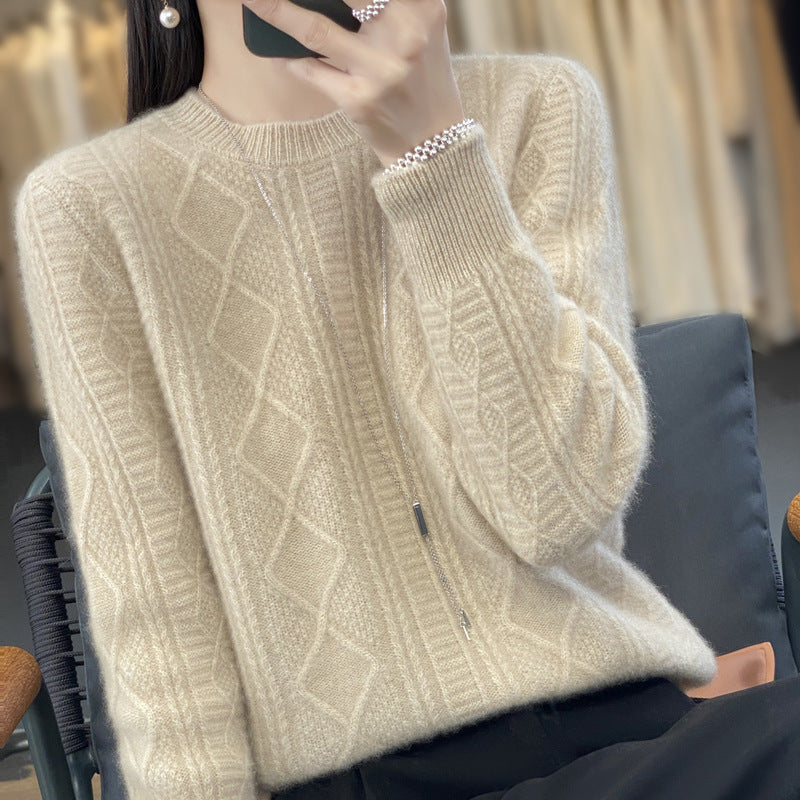 Ladies cable knit fine knit sweater with lace panels and soft mohair finish Chichicherry