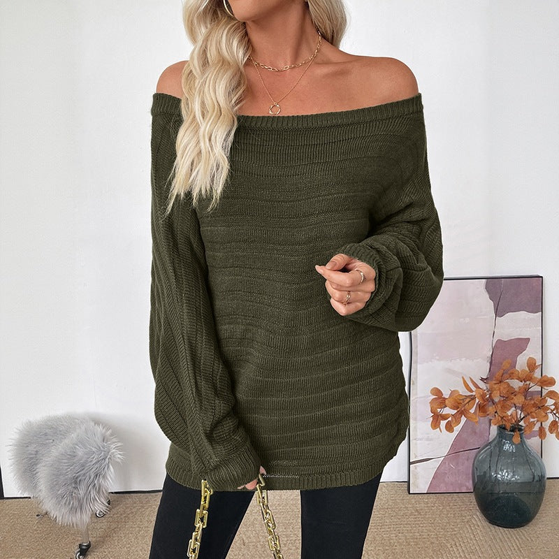Women's Off-Shoulder Chunky Knit Sweater with Balloon Sleeves Chichicherry