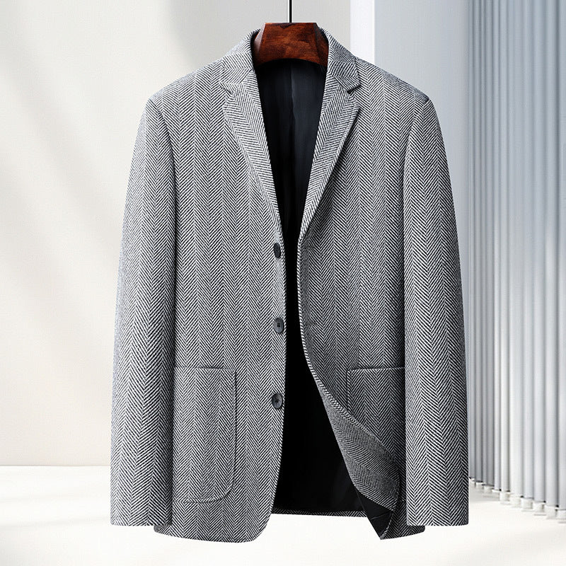 Men's Tailored Wool Blend Blazer in Houndstooth Pattern with Patch Pockets Chichicherry