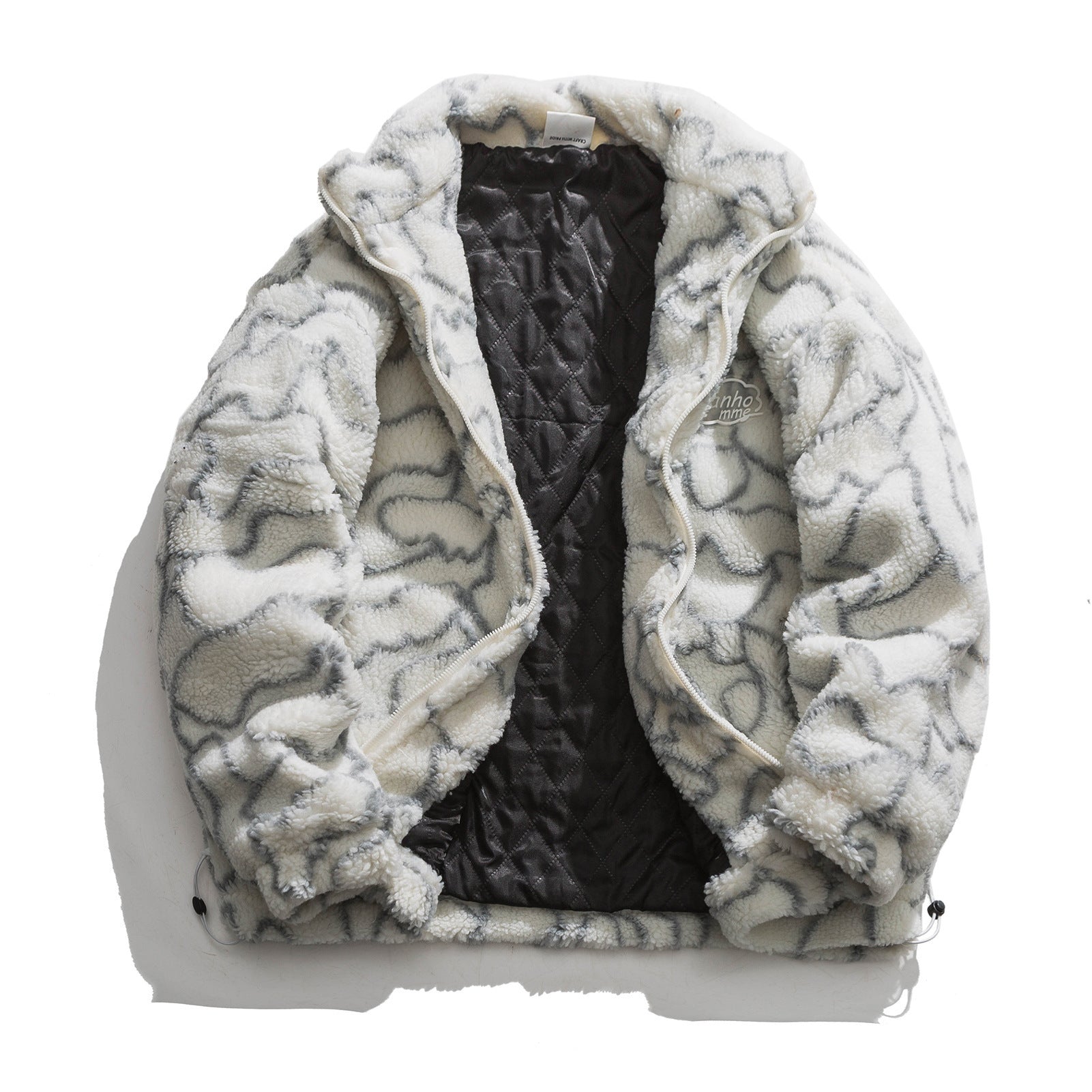 Women cozy teddy fleece jacket with stand-up collar and drawstring Chichicherry