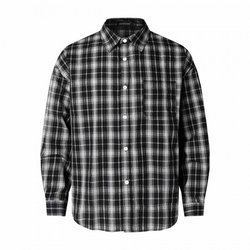 Unisex Oversized Checkered Shirt in Linen Blend with Shirt Collar, Chest Pocket, and Boxy Silhouette Chichicherry