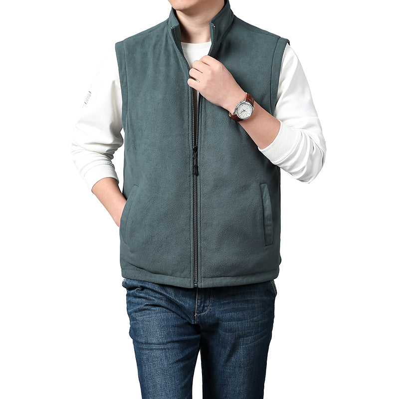Men's Lightweight Thermo-Fleece Vest with Stand-Up Collar, Front Zipper and Side Pockets Chichicherry