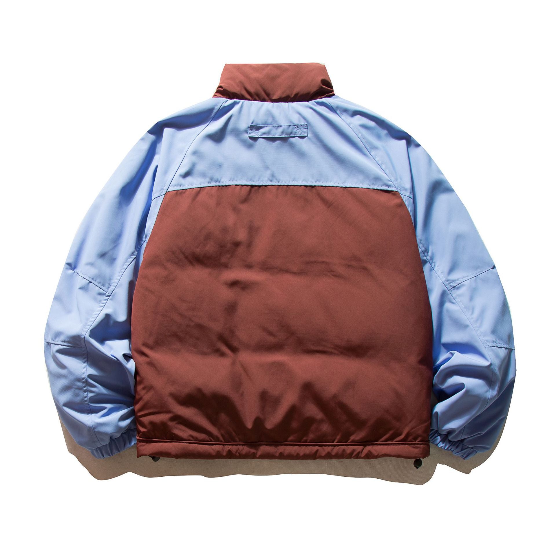 Unisex Short Cut Colorblock Padded Jacket with Raglan Sleeves and High Stand-Up Collar Chichicherry