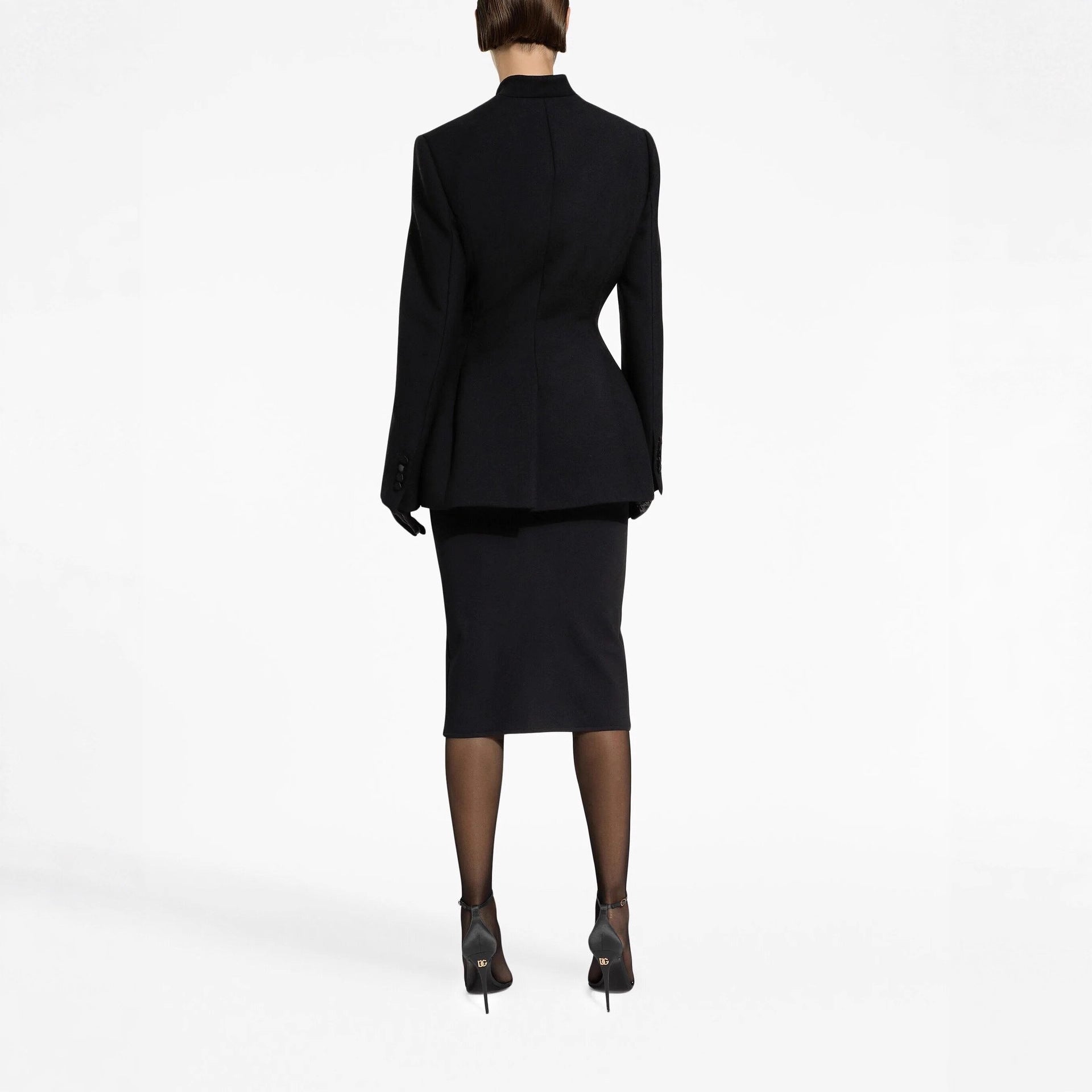 Women's Tailored Blazer with Stand-up Collar, Structured Shoulder and Decorative Button Placket Chichicherry