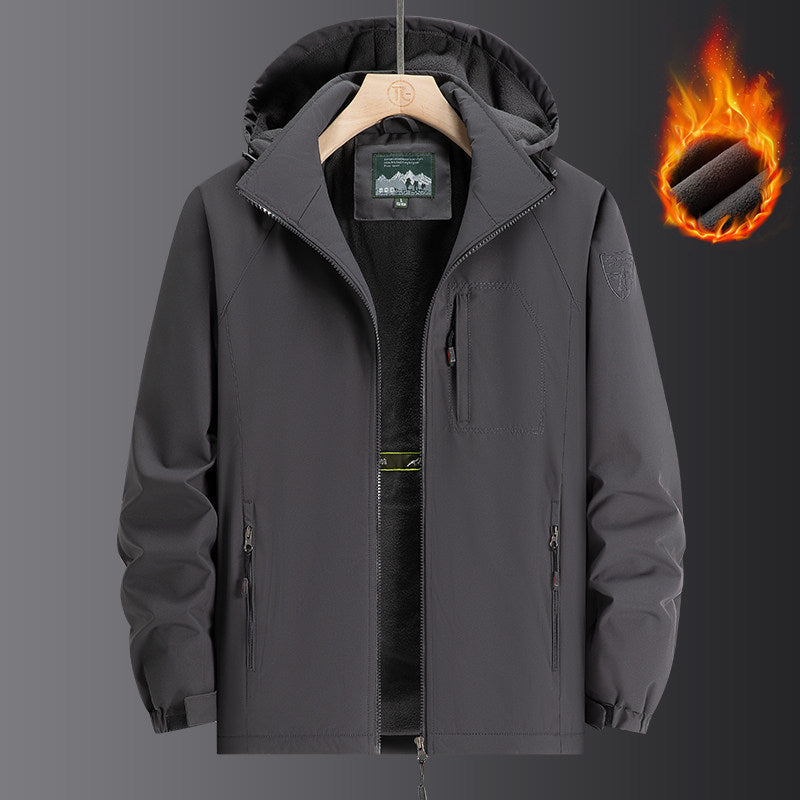 Men's Weatherproof Softshell Jacket with Full Fleece Lining, Adjustable Hood and Windproof Membrane Chichicherry