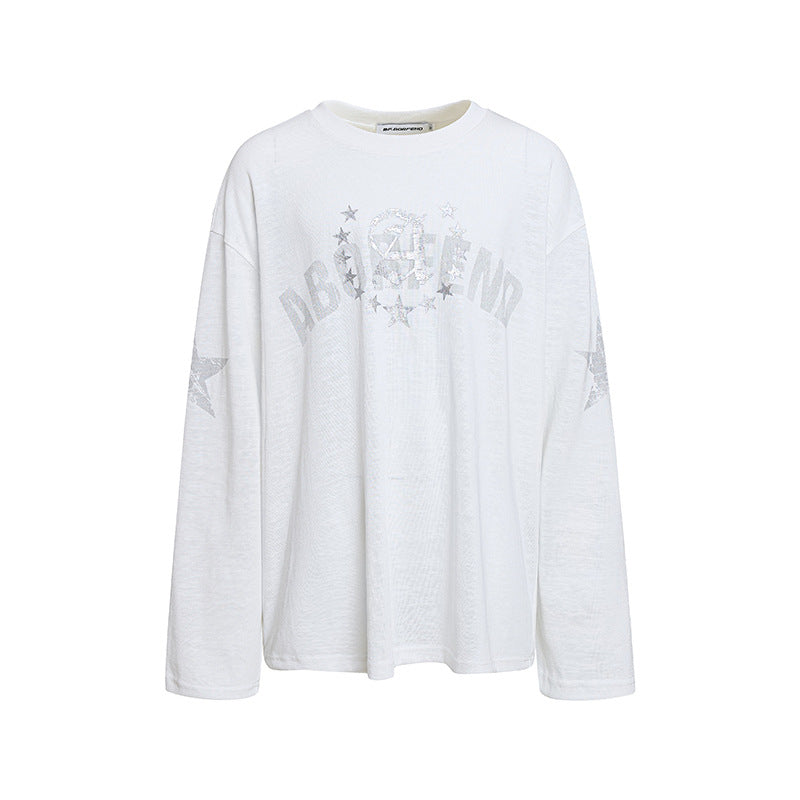 Women's oversized long sleeve made of cotton jersey with glitter star print and round neckline Chichicherry