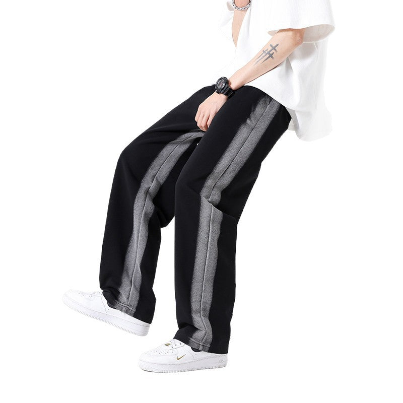 Men's Oversized Training Pants with Contrast Side Panel, Drawstring & Straight Leg Chichicherry
