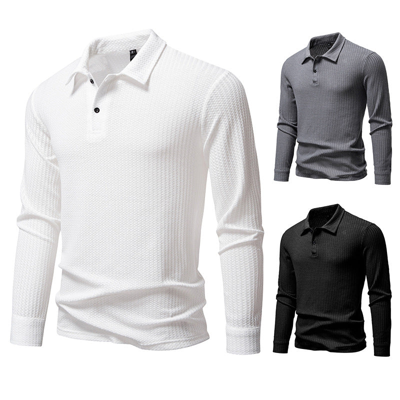 Men's Waffle Knit Polo Shirt with Half Button Placket and Shirt Collar Chichicherry