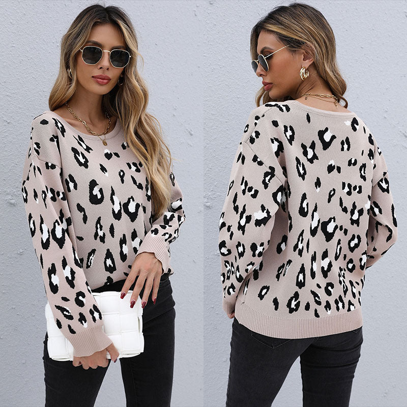 Ladies Oversized Leo Knit Sweater with Round Neck and Dropped Shoulder Chichicherry