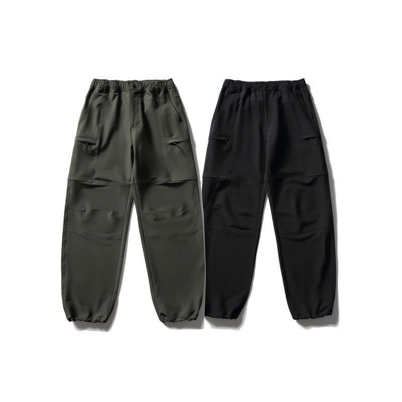 Men's Technical Cargo Casual Pants with Elastic Waistband, Knee Panels, and Zipper Pockets Chichicherry