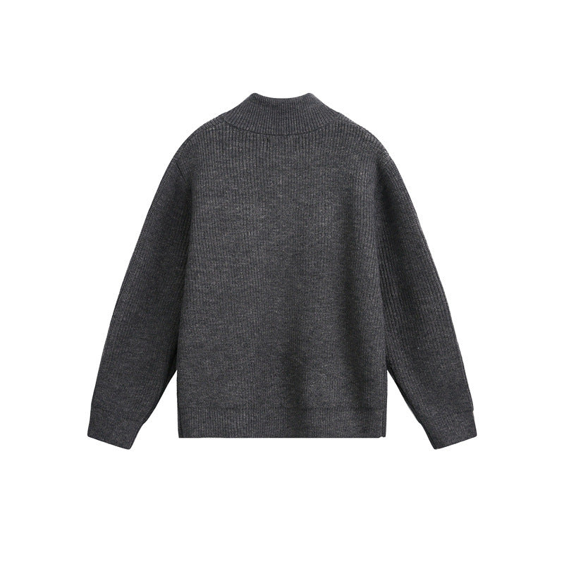 Unisex chunky knit pullover with half zipper and stand-up collar Chichicherry