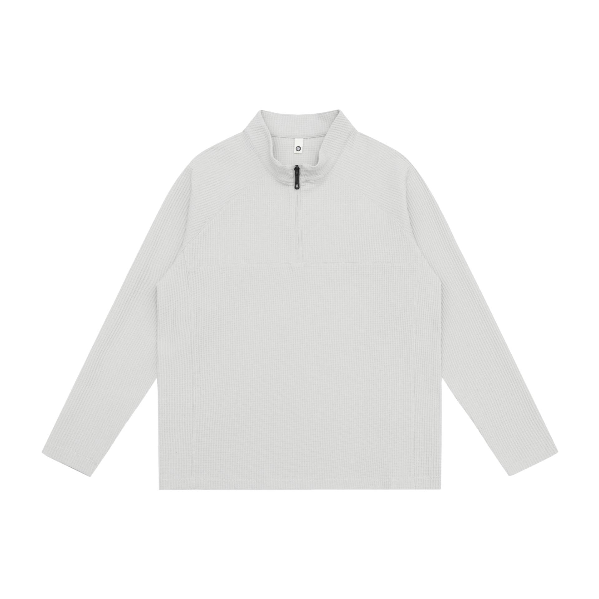 Unisex Waffle Knit Half-Zip Pullover with Troyer Collar and Raglan Sleeves Chichicherry