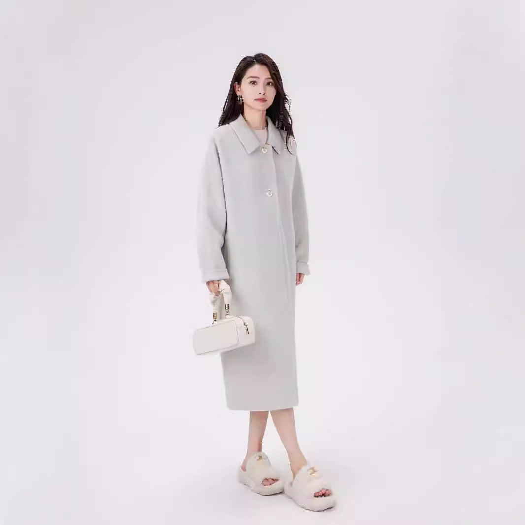 Women's Short Wool Blend Boxy Coat with Decorative Heart Buttons Chichicherry
