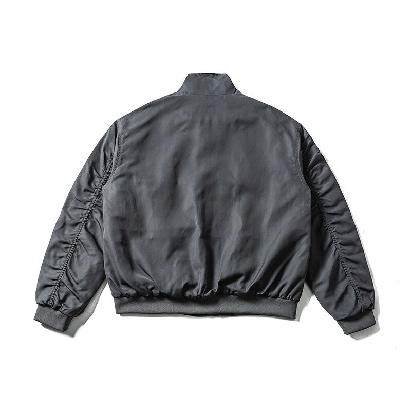 Men's Lightweight Bomber Jacket in Minimalist Satin Look with Stand Collar and Elastic Hem Chichicherry