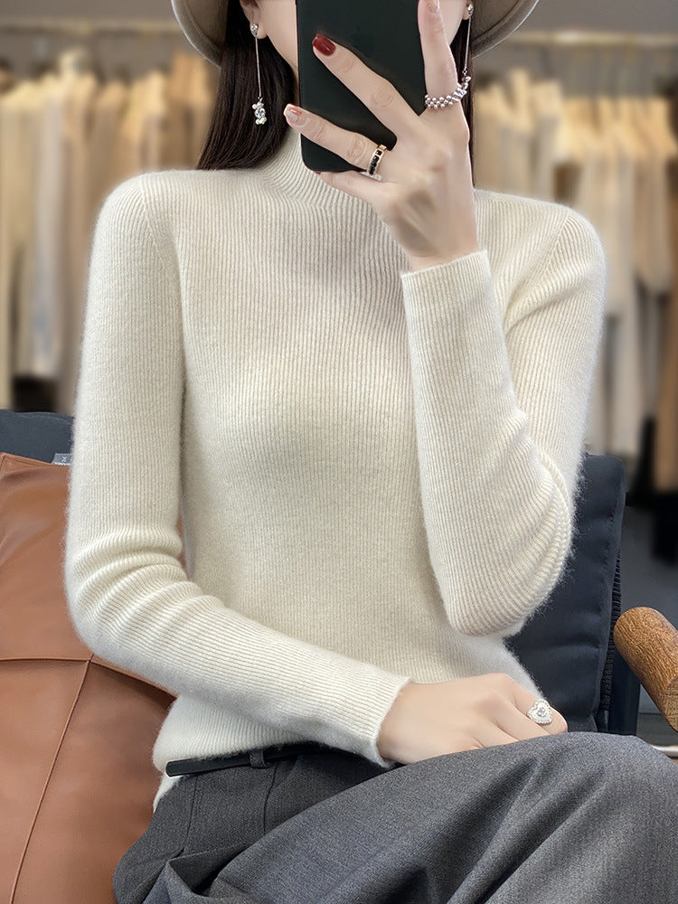Women's Slim Fine Knit Mock Neck Sweater made of fine Angora Mix Chichicherry