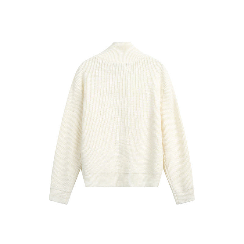Women's chunky knit zip jacket with stand-up collar and two-way zipper Chichicherry