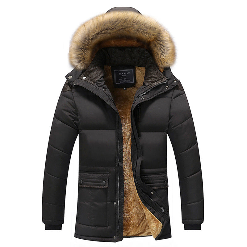 Men's longer quilted thermal parka with removable faux fur hood and teddy fleece lining Chichicherry